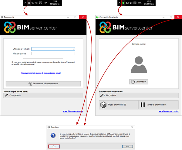 Pendant l’installation, le programme me demande de fermer l’application « BIMserver.center ». Comment fermer cette application ?